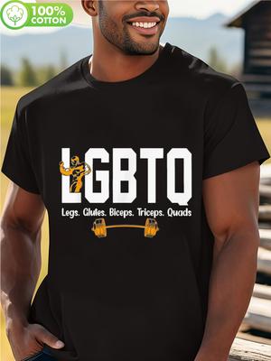 Unisexs LGBTQ Gym TShirt with Funny Muscle Legs Biceps Triceps Quads Design Black Workout Shirt Breathable Stretch Fabric Suitable for Gay