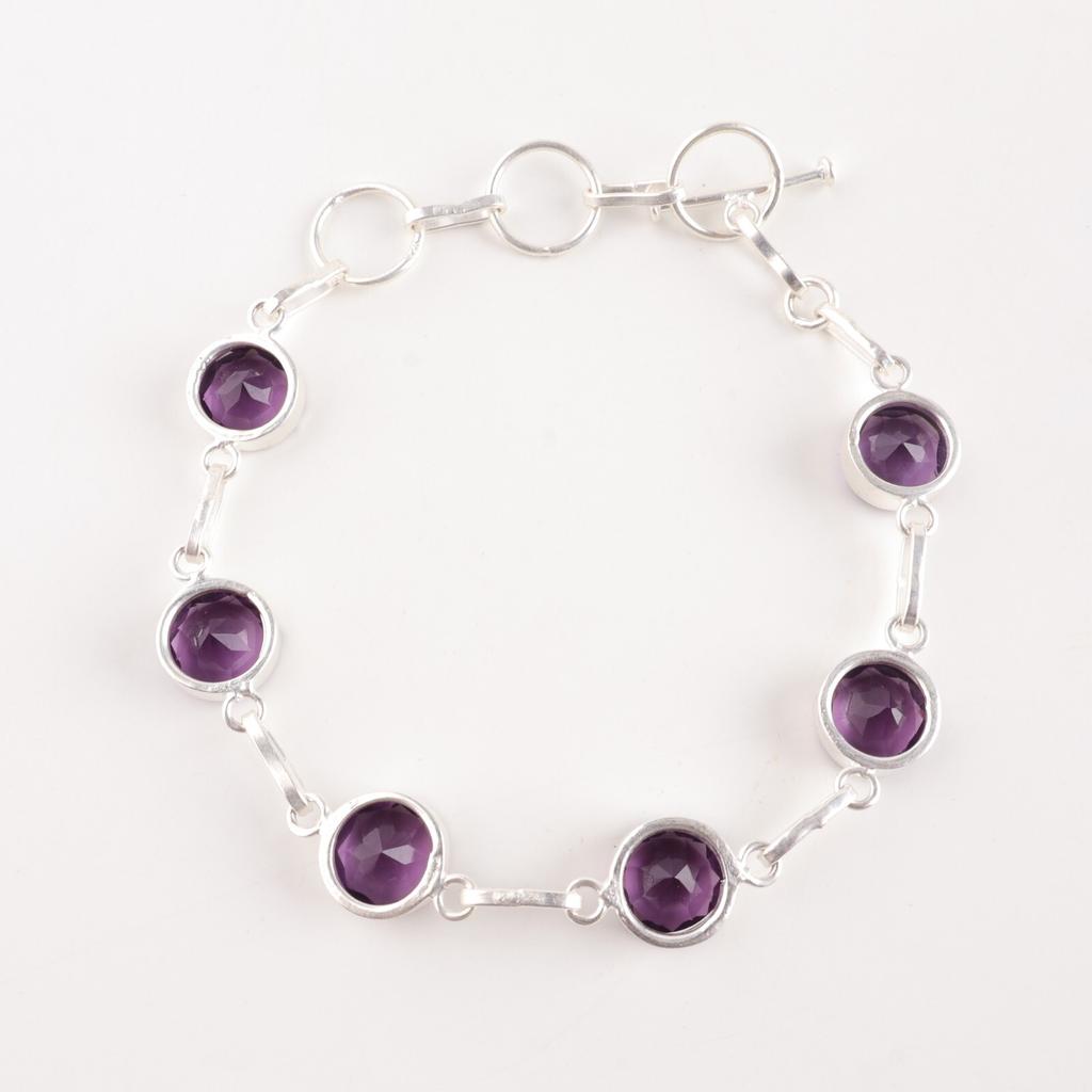 Natural Amethyst Gemstone 925 Sterling Silver Jewelry Handmade Stylish Bracelet RB-14-4