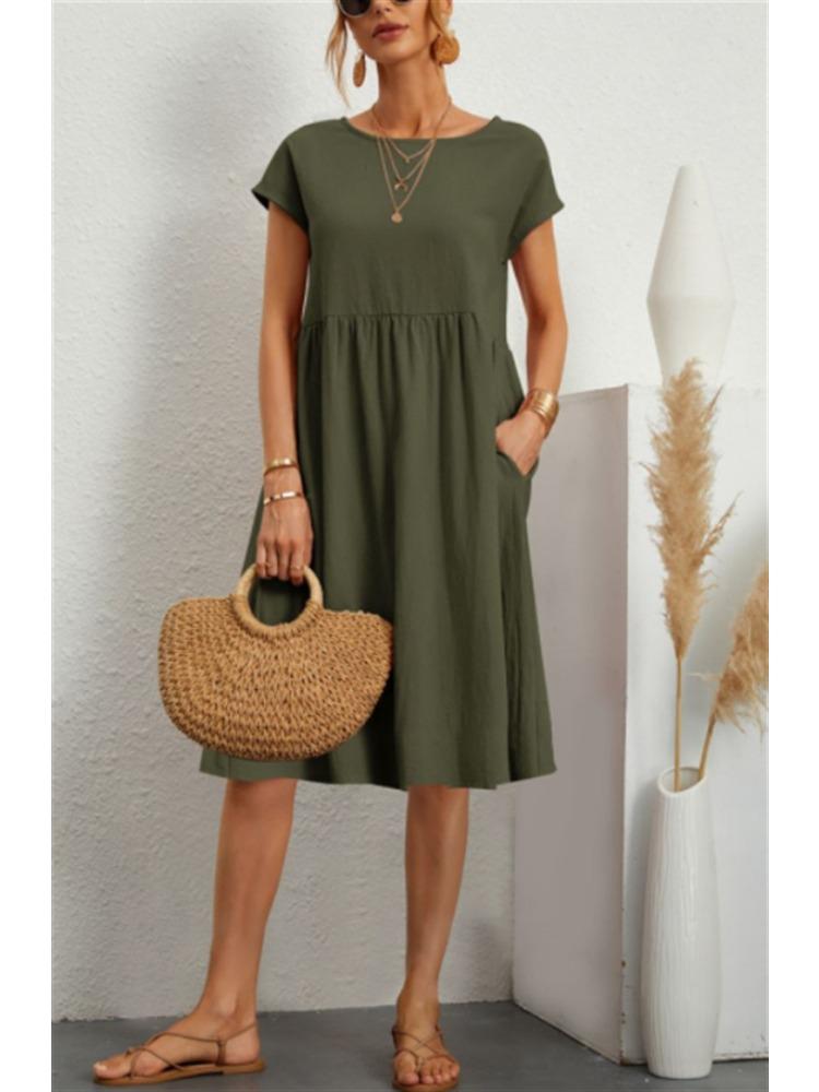 

Модна жіноча спідниця-трапеція з бавовни та льону з круглим вирізом із літнім темпераментом, вільна сукня великого розміру M зелений