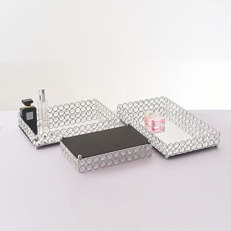 1 buc. Tavă Rectangulară cu Oglindă de Cristal, Tavă Decorativă cu Oglindă pentru Depozitarea Bijuteriilor, Tavă de Depozitare pentru Comodă și Masă de Toaletă, Tavă Decorativă