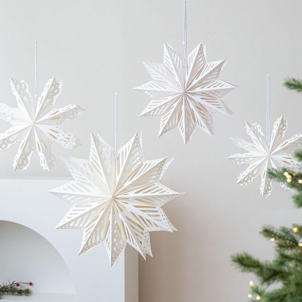 Paper 3D Christmas Tree Lampshade 30cm Hanging Star Decorative Lampshade Snowflake Shape Ceiling Pendant