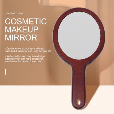 Handheld Makeup Mirror Portable Wooden Handle Ergonomic Design Suitable for Travel Vanity Table Beauty Mirror