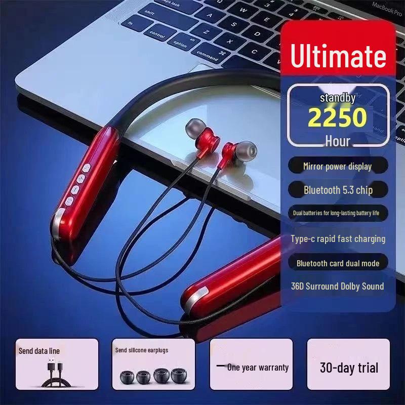 Bluetooth 2025 Neckband Earphones: Wireless, High Sound Quality, Long Battery Life, Perfect for Sports.