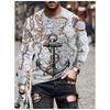 Vintage Compass Graphic Men's T-shirts Fashion Spring Autumn Long Sleeve Round 3D Printed Loose Streetwear Tops