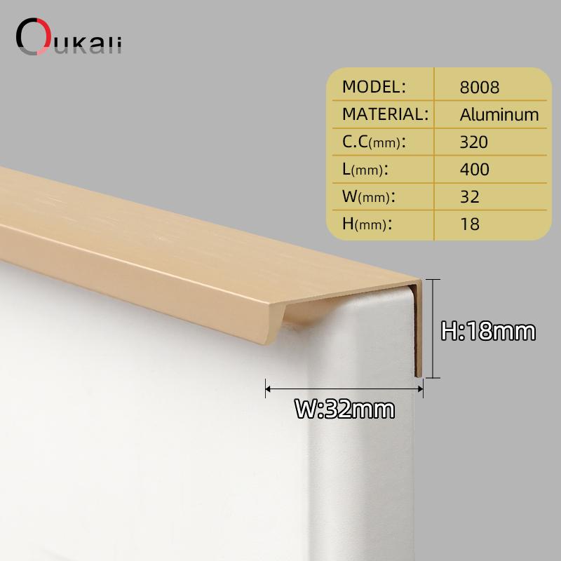 Oukali Simple 800mm Aluminum Profile Hidden Handle Embedded Kitchen Wardrobe Profile Drawer Cabinet Furniture 128Mm Gold Handles