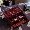 Wine Red Flannelette Jewelry Storage Box Earrings Storage Box Jewelry Dust Drawer Jewelry Box Makeup Desk Collection