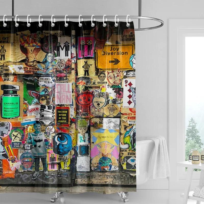 Abstracte Kunstenaar Douchegordijn - Blauw & Roze Figuur Schilderij, Waterdicht met Oogjes, Moderne Kunst Badkamer Decoratie