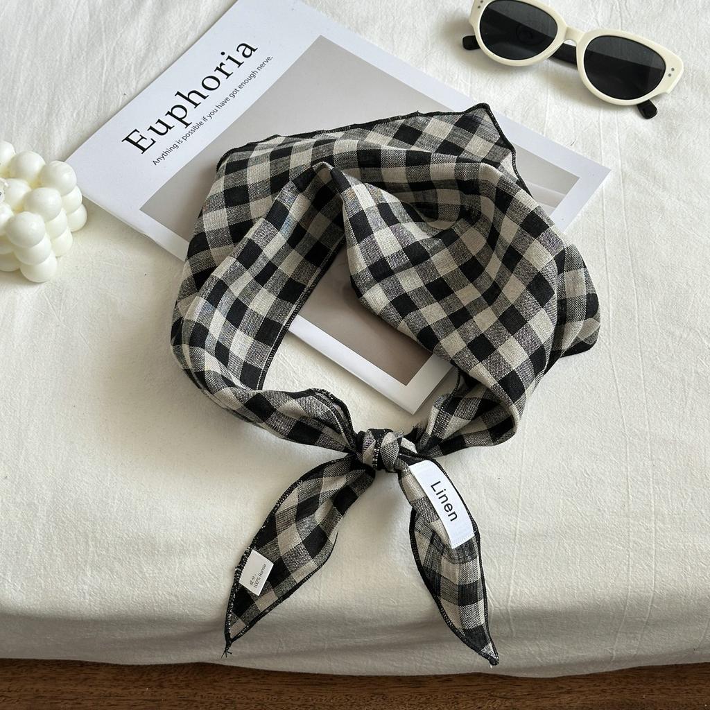 New Silk Scarf Solid 100% Linen Comfortable Breathable Mori Style Thin Neck Protection Scarf Spring and Autumn Triangular Binder