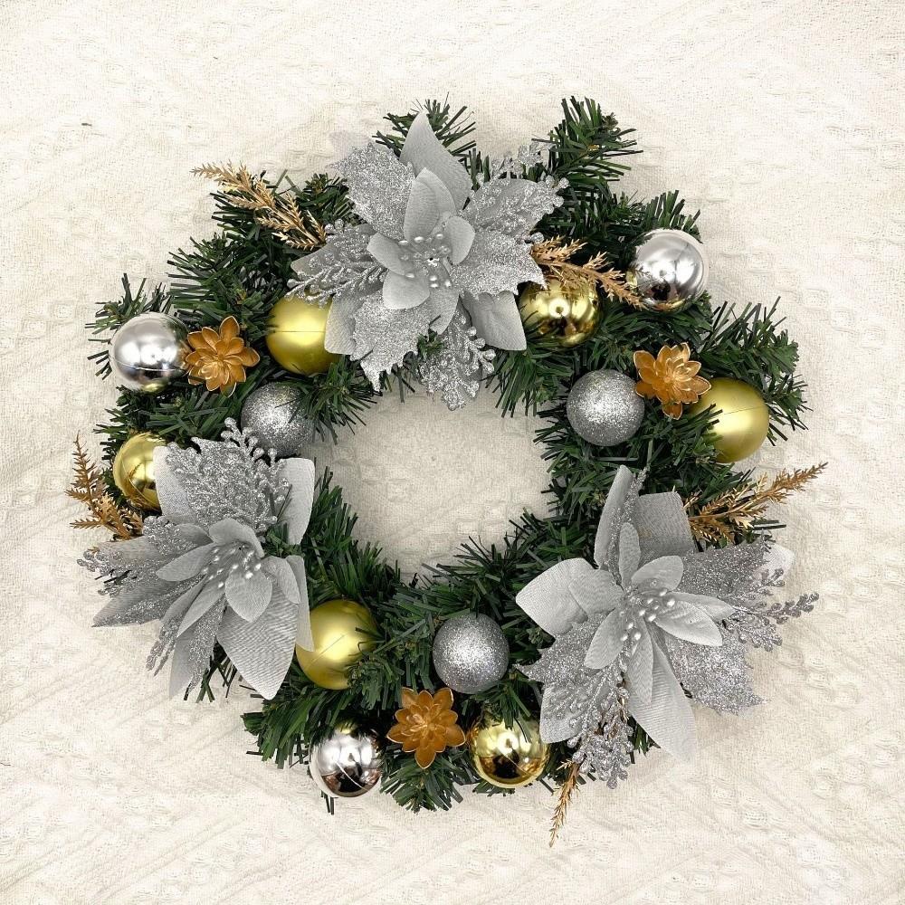 Red Flower Christmas Wreath Realistic Design Faux Greenery Wreath Xmas Artificial Garland  Holiday