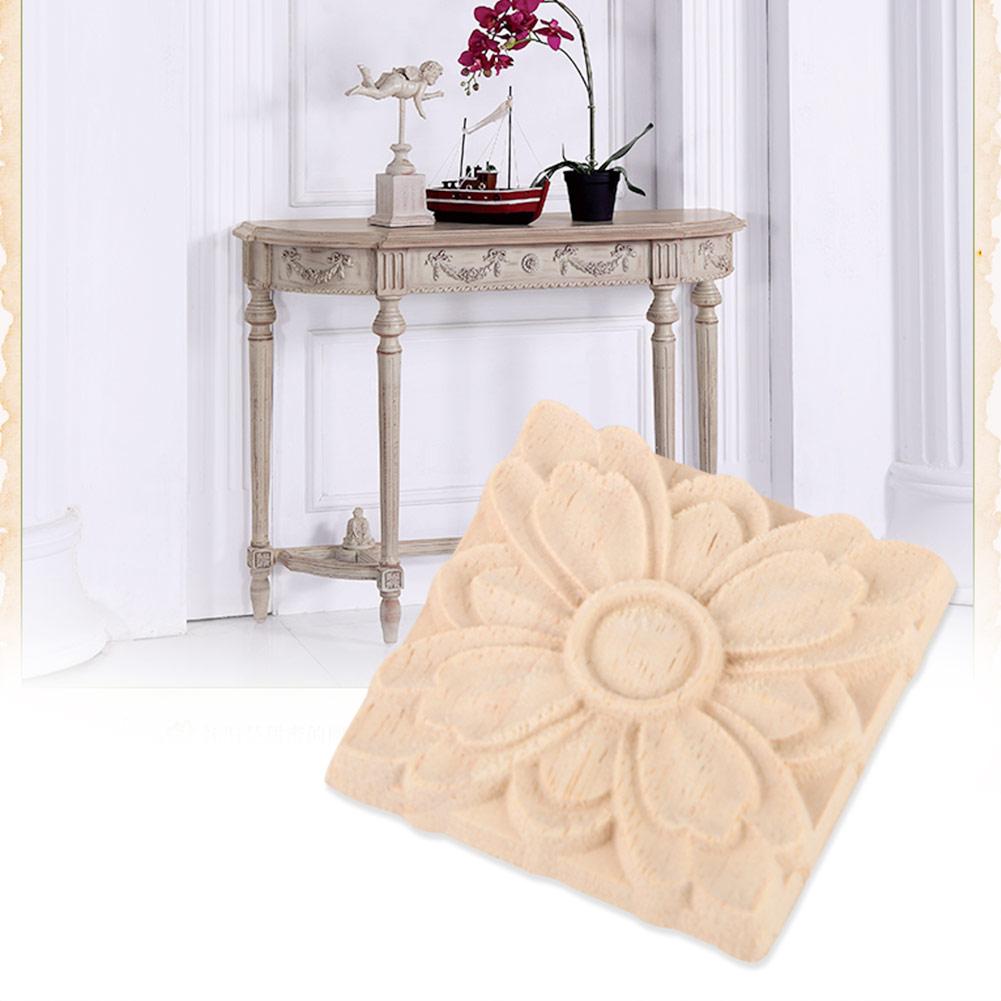 4Pcs Carved Flower Square Onlay Applique Door Cabinet Unpainted Furniture Decor(#2)