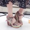 Sandals women's platform wedge heel high heel fish mouth women's sandals muffin and flower ribbon beach shoes summer