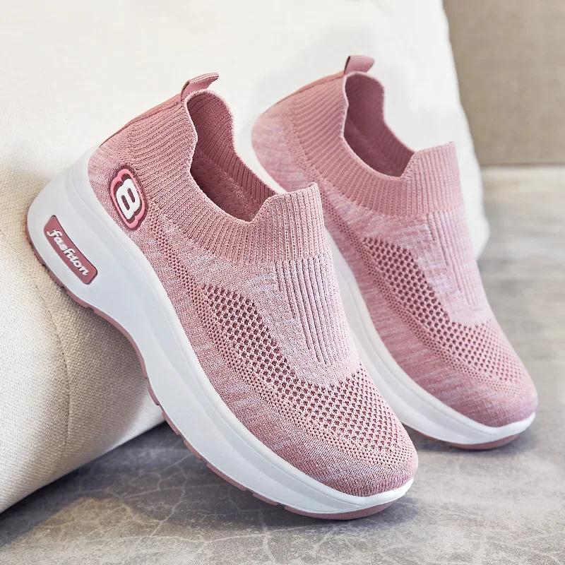Fashion Sneakers for Women New Spring Mesh Breathable Sport Shoes Fashion Wedge Platform Casual Slip On Ladies Vulcanized Shoes