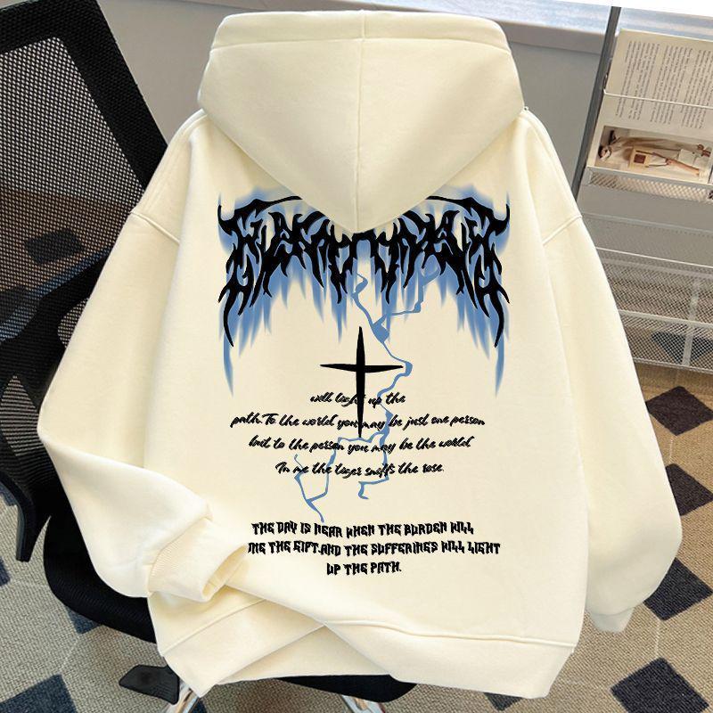 Men's American Hip Hop Letter Print Hooded Sweatshirt - Autumn/Winter Velvet-Thickened, Loose Fit, Couple Style.
