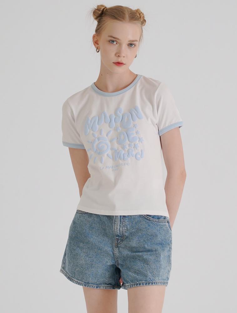 LA MAISON STUDIO Sunstar Ringer Short Sleeve T-Shirt White Blue (Fcg2Ts769W)