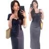Female Summer Small Hot Girl Slim Waist Slim Dark Blue Dress Pure Desire Little Mother Wind Hip Fish Tail Dress