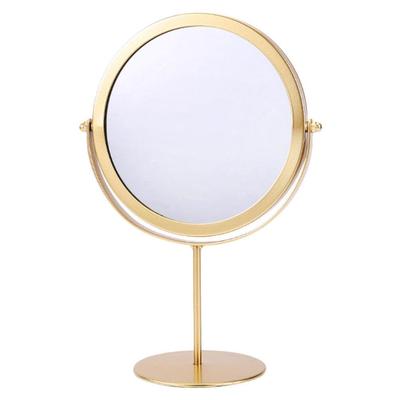 LALAFINA Tabletop Stand Mirror, Round, Compact Design with Stable Base, for Dressers, Gold, 27 X 19 X 10 Cm