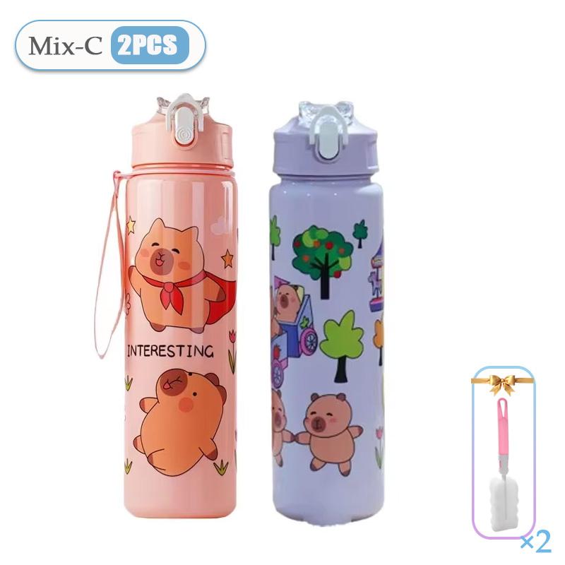 

1-4 шт. 750 мл Милая чашка для воды с капибарой, соломинкой и ручкой, спортивная бутылка для воды большой вместимости, дорожная чашка для воды для фитнеса и спорта 701-800ml