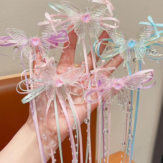Mädchen Haarnadel Schmetterlinge Langes Band Schleife Perlen Quaste Dekor Haarspange Kinder Erwachsene Haar Accessoires