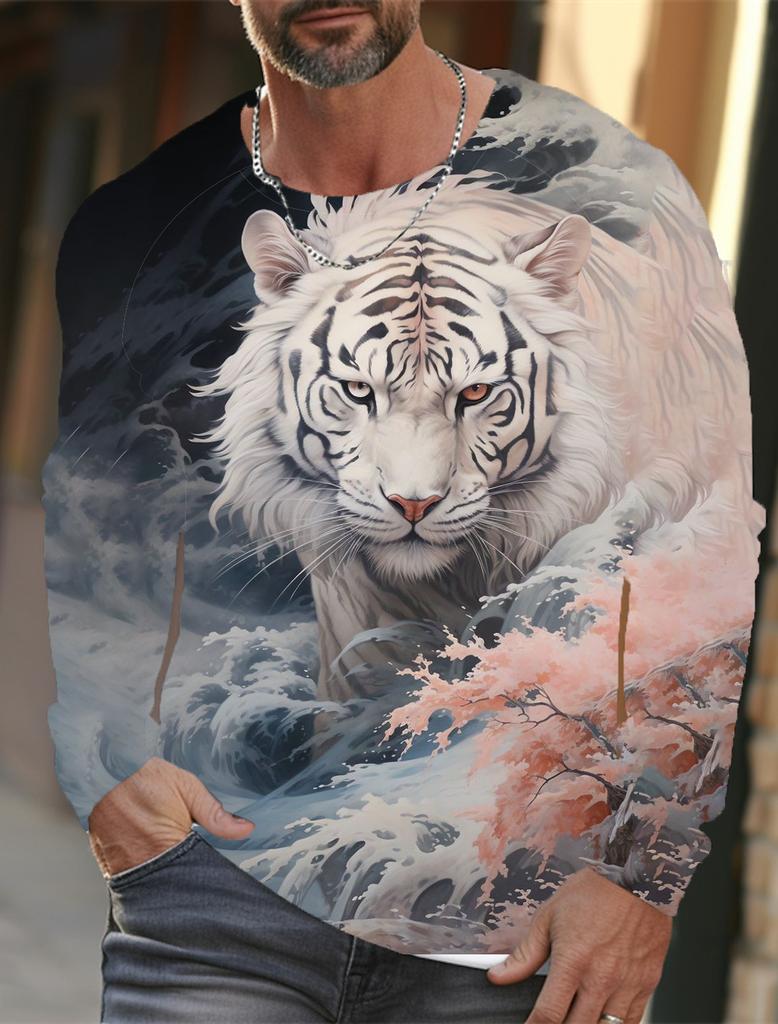 Nuova Felpa Pullover con Stampa Tigre 2024 Autunno Inverno Casual da Uomo a Maniche Lunghe Girocollo Streetwear Harajuku Abbigliamento da Uomo