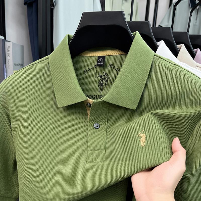 STORN Sommar Broderad Krage T-shirt för Herrar, Casual, Business, Kortärmad Pikétröja, Kortärmad Topp