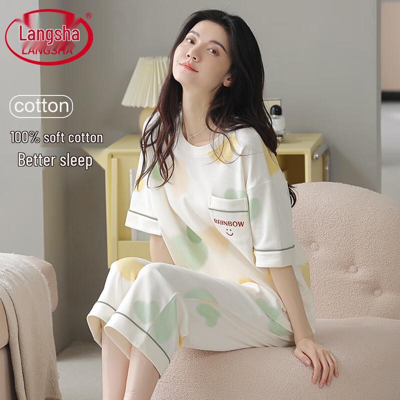 Langsama Women s 100% Cotton Two-Piece Pajama Set L