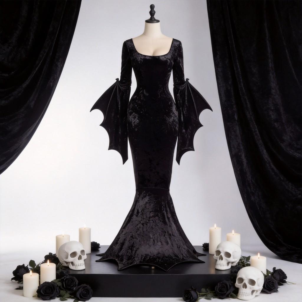 Costume da Strega Gotica in Velluto per Cosplay e Giochi di Ruolo di Halloween