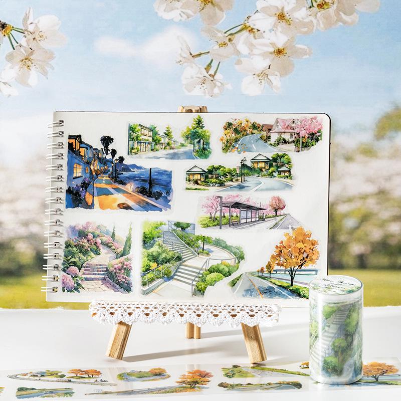 Original Saisonale Landschaft Tomaten Ketchup Mädchen PET Klebeband: Frühlings- und Herbsttagebuch DIY-Dekoration