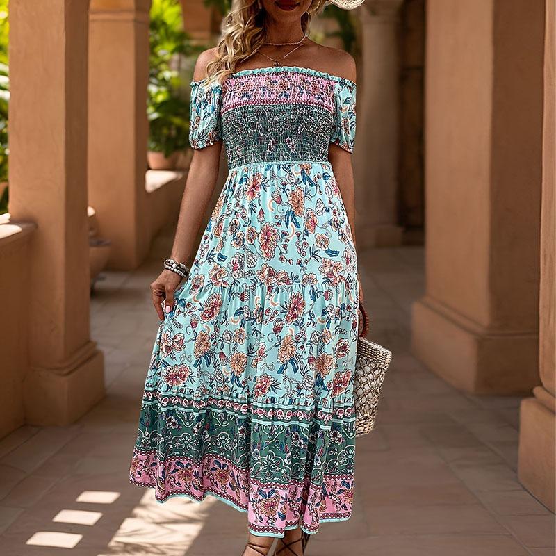 

Summer Vintage Vacation Travel One-Neck Printed Dress XL