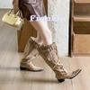 But Knee Boots Women's 2025 New Khaki Suede Pointed Boots Children Thick Heel Thin Pleated Piled Boots