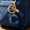 Blue Series Keychain Pendant Initial Letter Key Chain with Eyes Tassel Design