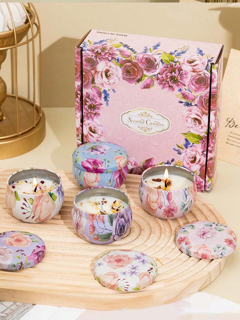 4 Cans/set of Hot Melt Wax Aromatherapy Set, Homemade Soy Candle Cups, Flower Candles for Weddings and Holiday Decorations