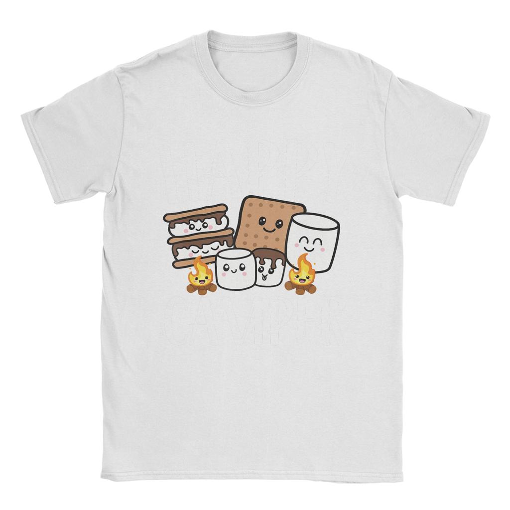 Kawaii Smore Happy Camper Camping Cotton TShirt For Men Summer Funny T Shirts O Neck Hipster Tees Plus Size Custom Logo Tops