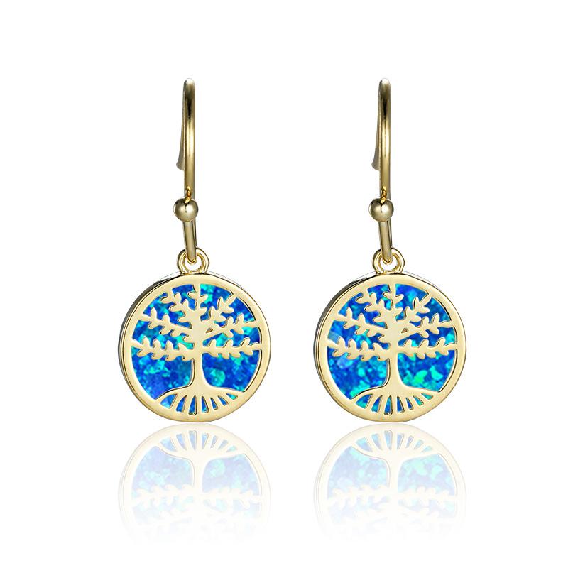 New Korean Style Golden Life Tree Round Disc Womens Versatile Earhook Earrings