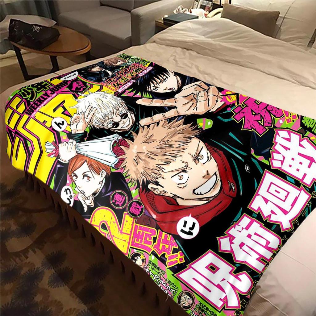 Jujutsu Kaisen Warm Flannel Blanket, Printed for Bed Sofa Chair, Ideal for Picnic Travel Home Decor -HYQ3