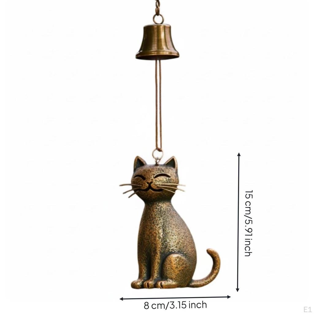 Cat Wind Chime with Bell Metal Feline Hanging Windchime for Gardeners, Patio, Garden,