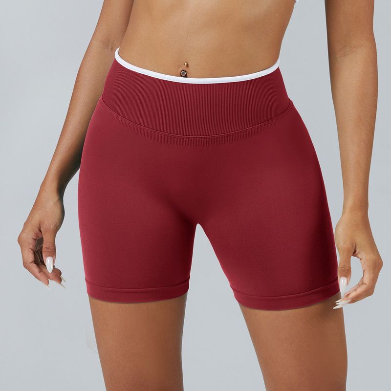 European and American Style Color-Block Seamless Tight Yoga Shorts for Women, Peach Butt-Lifting Sports Shorts, Running Fitness Shorts, Breathable