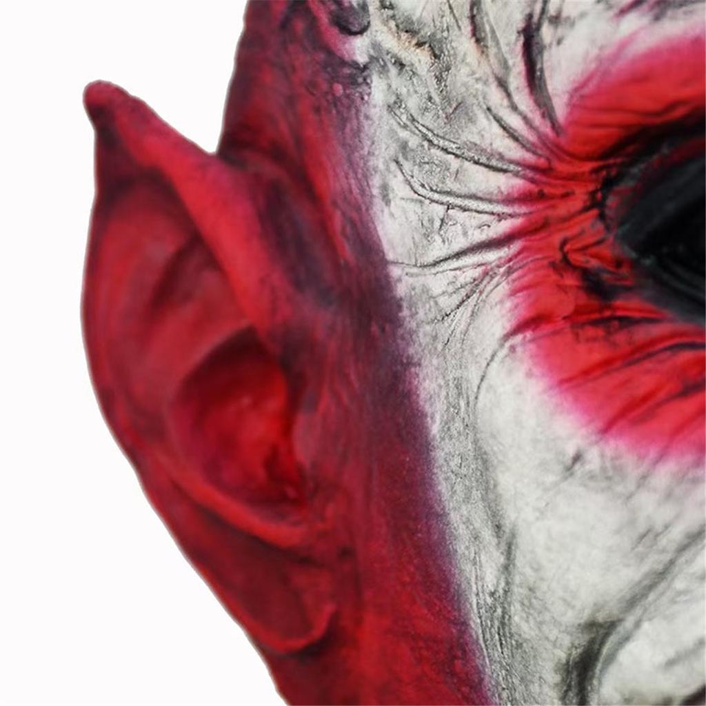 Hororová démonická klaunská latexová maska, se zvonky a rohy pro halloweenský cosplay kostým, párty oslavu, taneční akci s líčením