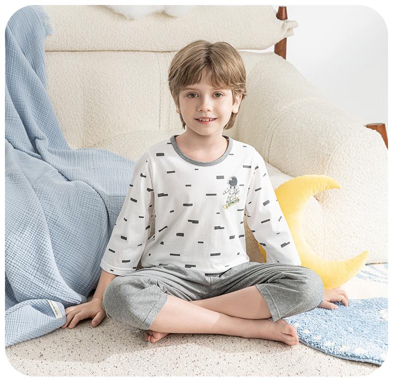 Yingbolun Spring/Summer Boys' Seven Sleeve Cotton Air Conditioner Set