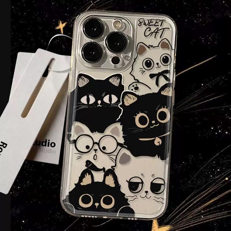 Cute Black & White Cat Clear Phone Case, Sweet Kitten Collage Shockproof Cover for iPhone