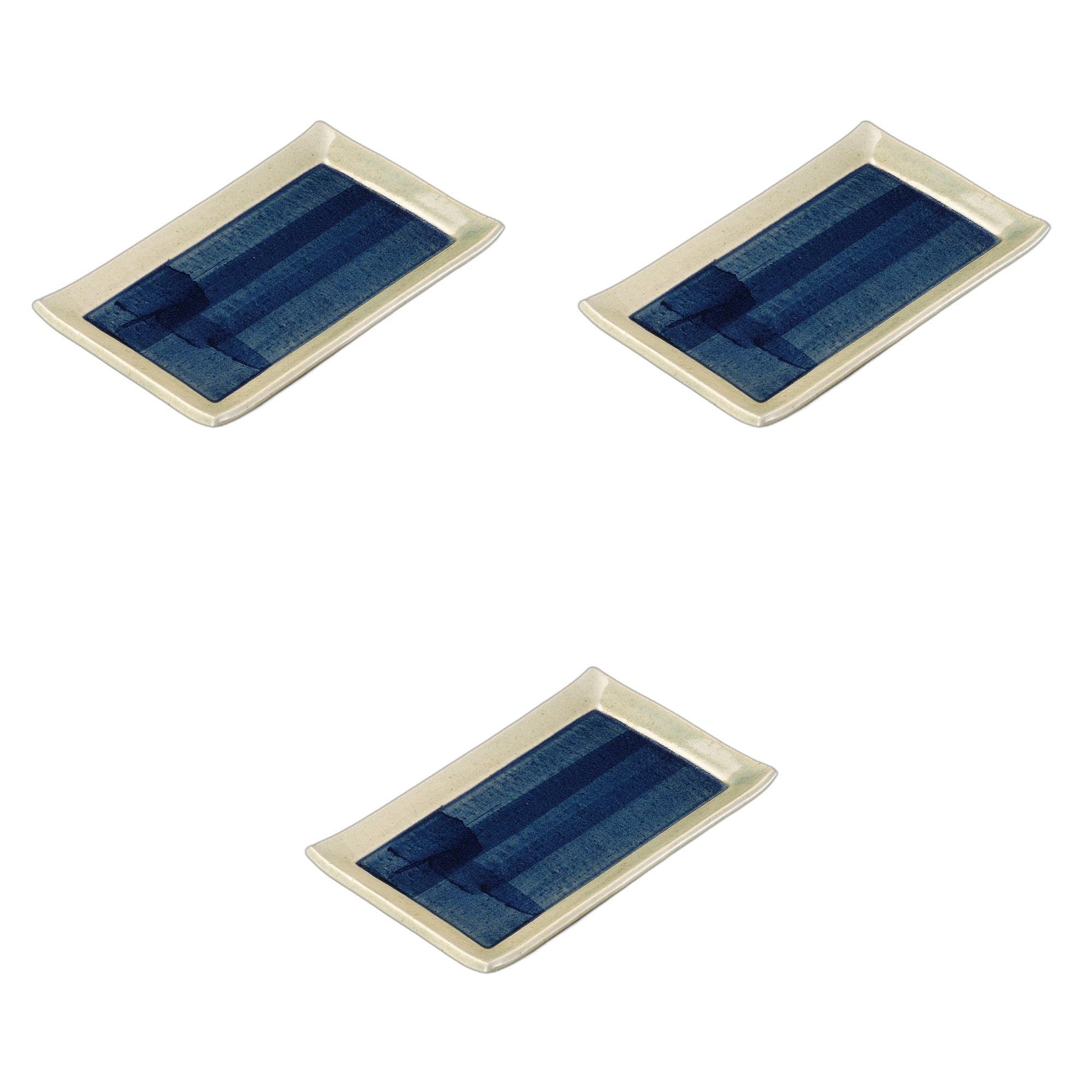 

Set of 3 Ash Glazed Gosu Rectangular 8.0cm Plates [24.6 x 15.5 x 2.2cm] | Ceramics, Setomonohonpo