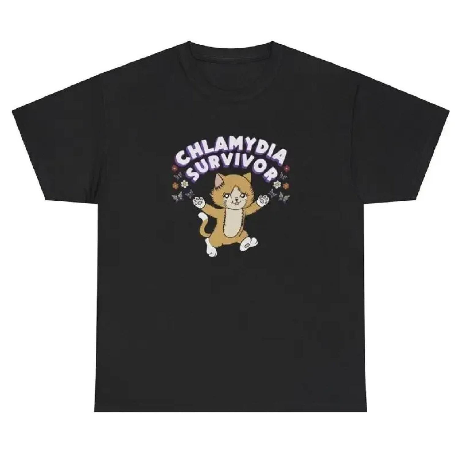 Chlamydia Survivor T Shirt Oddly Specific Sarcastic Cat Lover Graphic Tee S