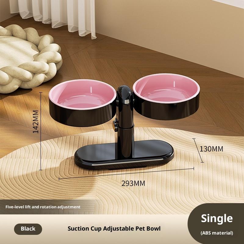 Pet High Footed Double Bowl Adjustable Height Sucker Pet Feeder Anti-Spill Wall Mounted Rotatable Angle Elevated Pet Feeder Bowl