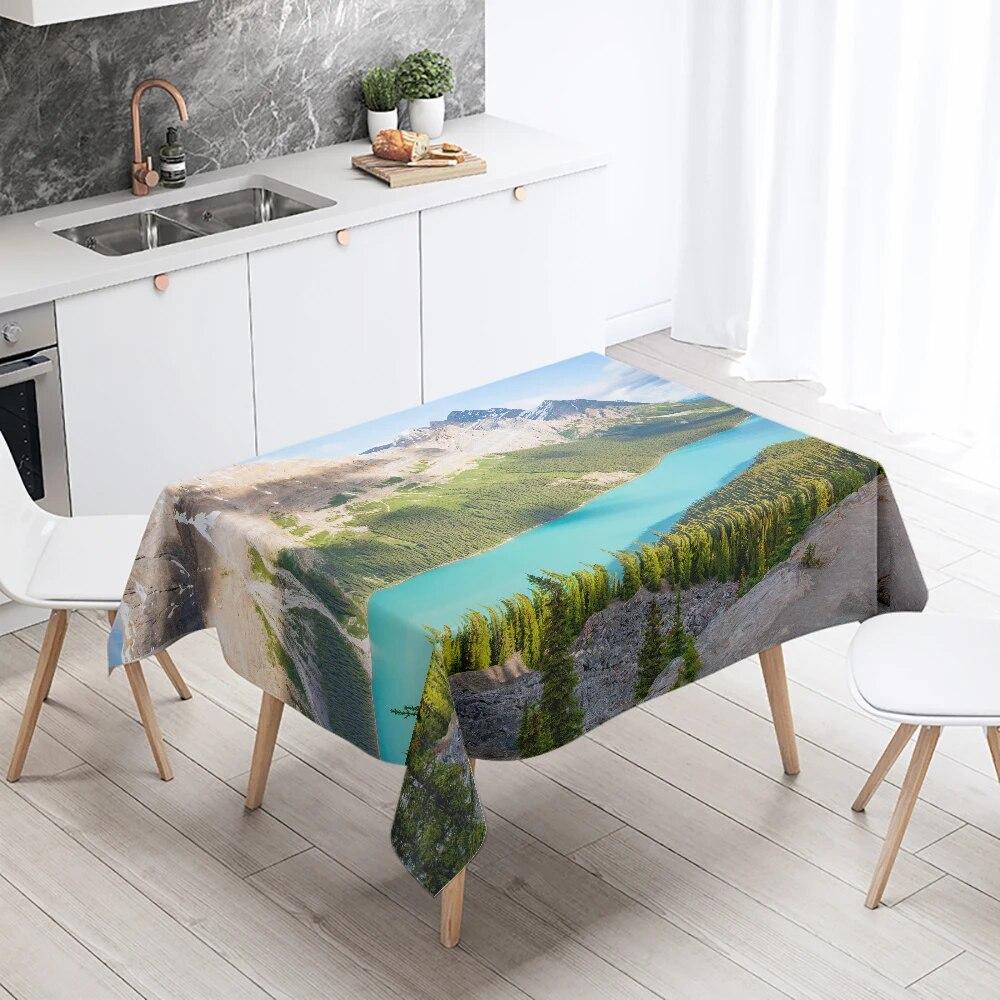 Natural Landscape Tablecloth Camping  Antifouling Waterproof Rectangular  Dining Table Home Decoration