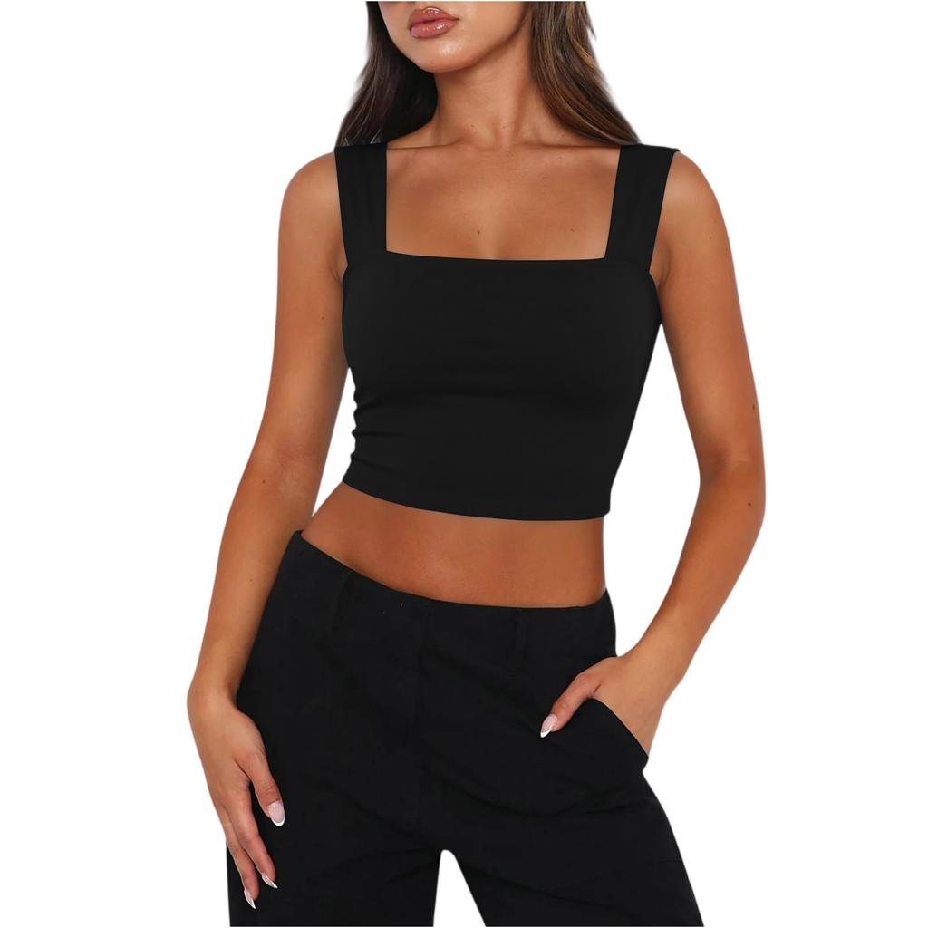 Women's Girl Open Back Short Tank Top Color Contrast Slim Top Casual Undercoat Top