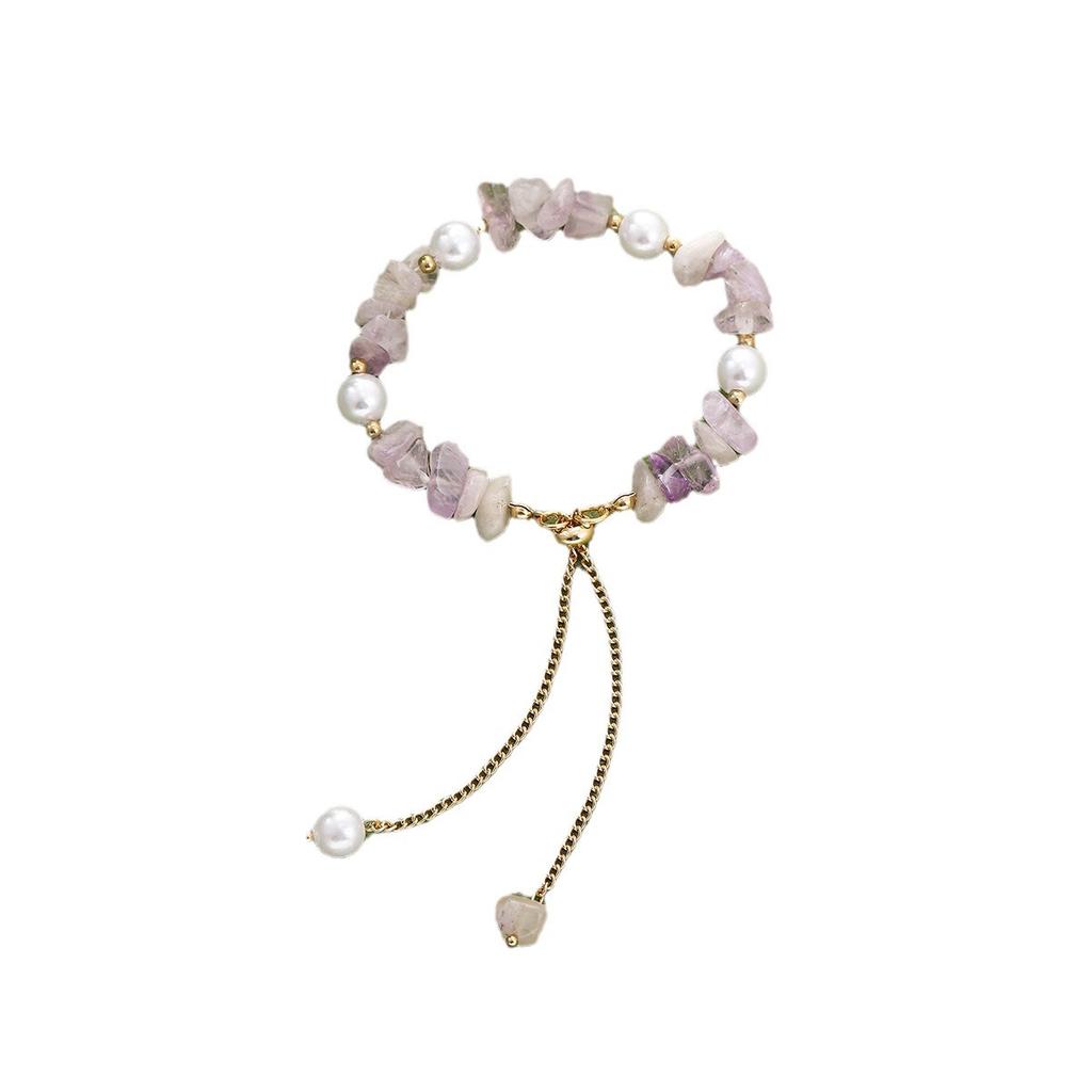 Purple Gravel Bracelet Women's Natural Stone Bracelet Pink Beaded Adjustable Drawstring Niche Jewelry