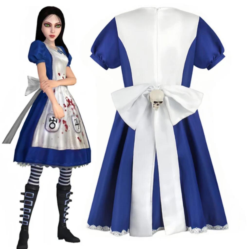 Anime Alice Princess Dress Maid Apron Dress Game Madness Returns Alice Cosplay Costume For Women Girls Halloween Party