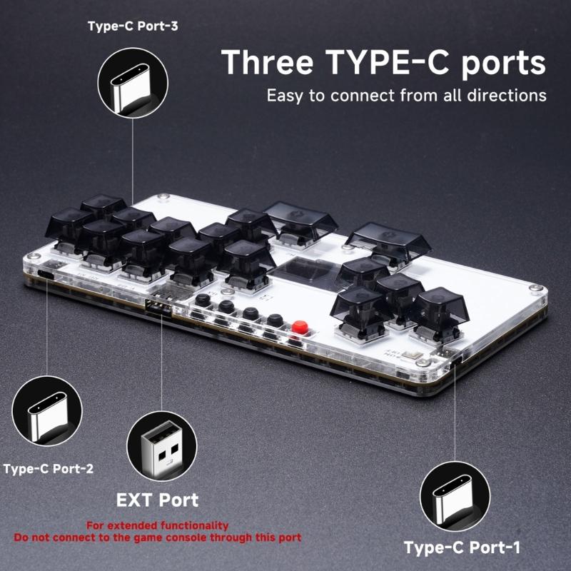 16Keys Gaming Keypad All Button Leverless Controller Arcade Stick for PC with Light Display