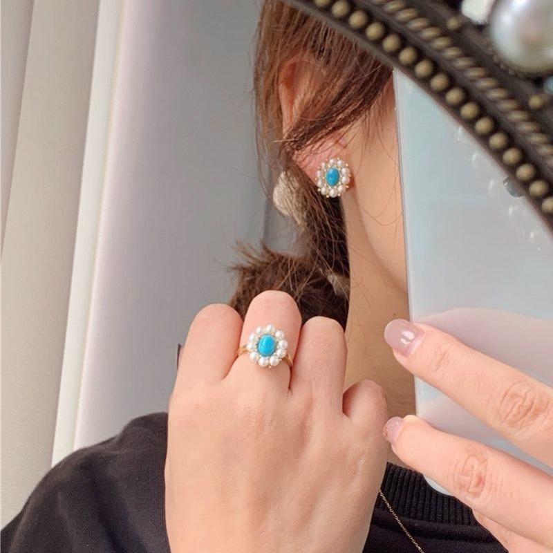 Light Luxury Design Sense Natural Turquoise Pearl Earrings For Women Exquisite Blue Earings Wedding New In Jewelry Gifts