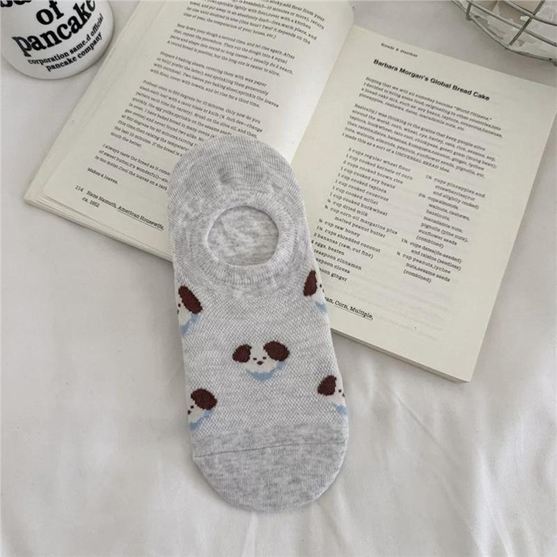 Spring and Summer Cartoon Animal Pattern Women's Boat Shoes Simple and Versatile Non-slip Invisible Socks Thin Cotton Breathable Short Socks