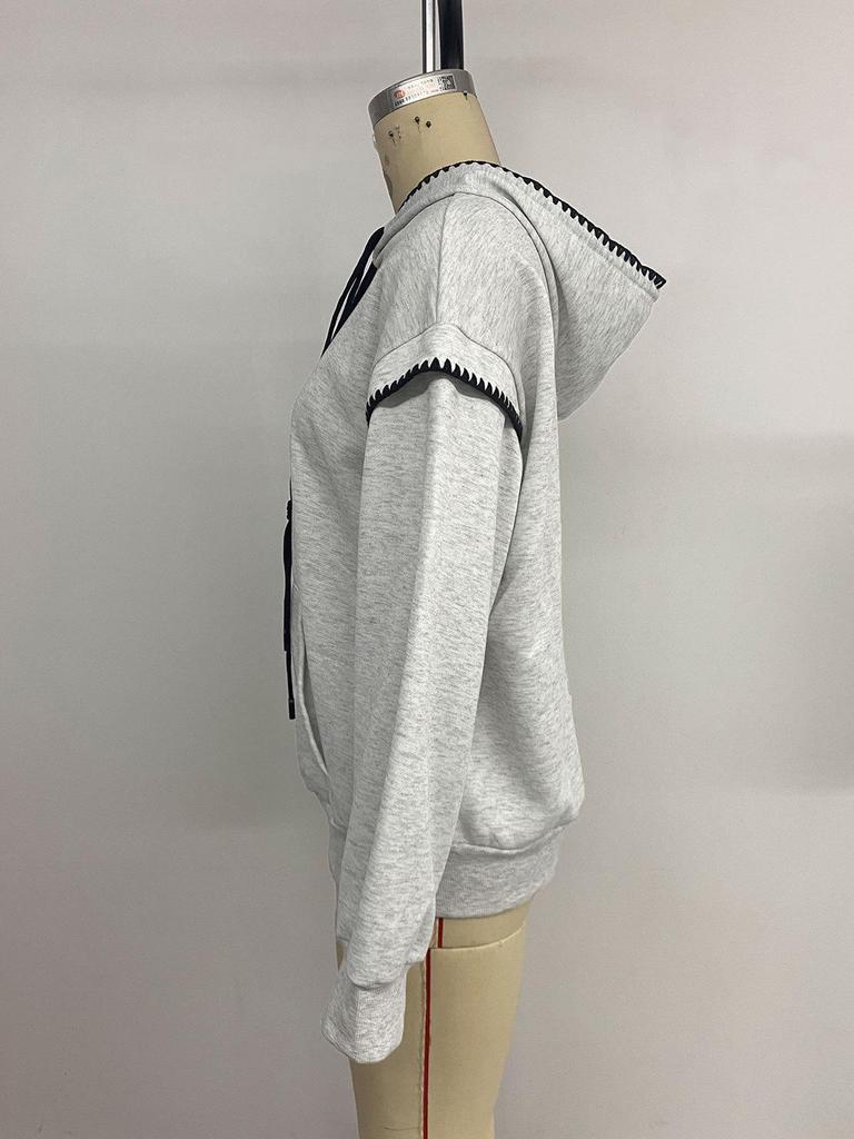 Women's Autumn 2025 Color Block Wave Pattern Hooded Sweatshirt with Long Sleeves